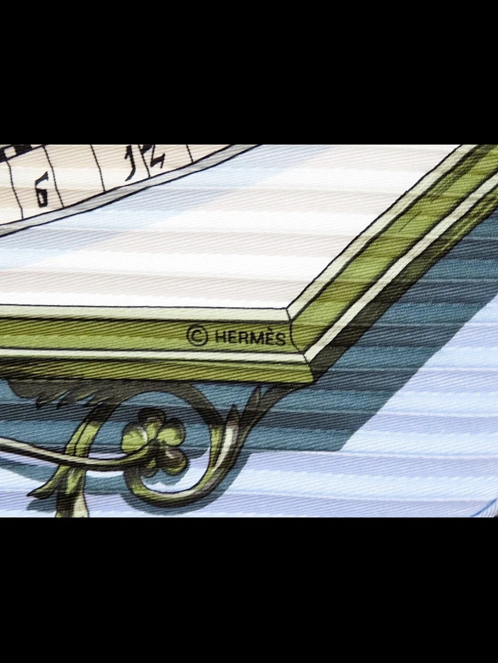 Hermes Pleated Silk Scarf in Sky Blue and Olive